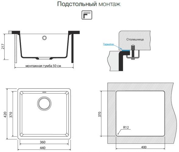 Размеры для установки мойки в столешницу